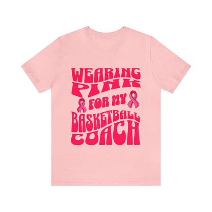 Wearing Pink For My Basketball Coach, Breast Cancer Awareness Shirt, Pink Ribbon Tee, Cancer Support Shirt, October Pink Football, Pink