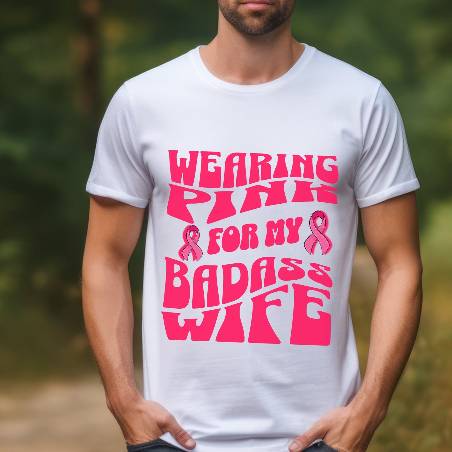 Wearing Pink For My Badass Wife, Breast Cancer Awareness T Shirt, Pink Ribbon Tee, Cancer Support Shirt, October Pink Football, Pink Out