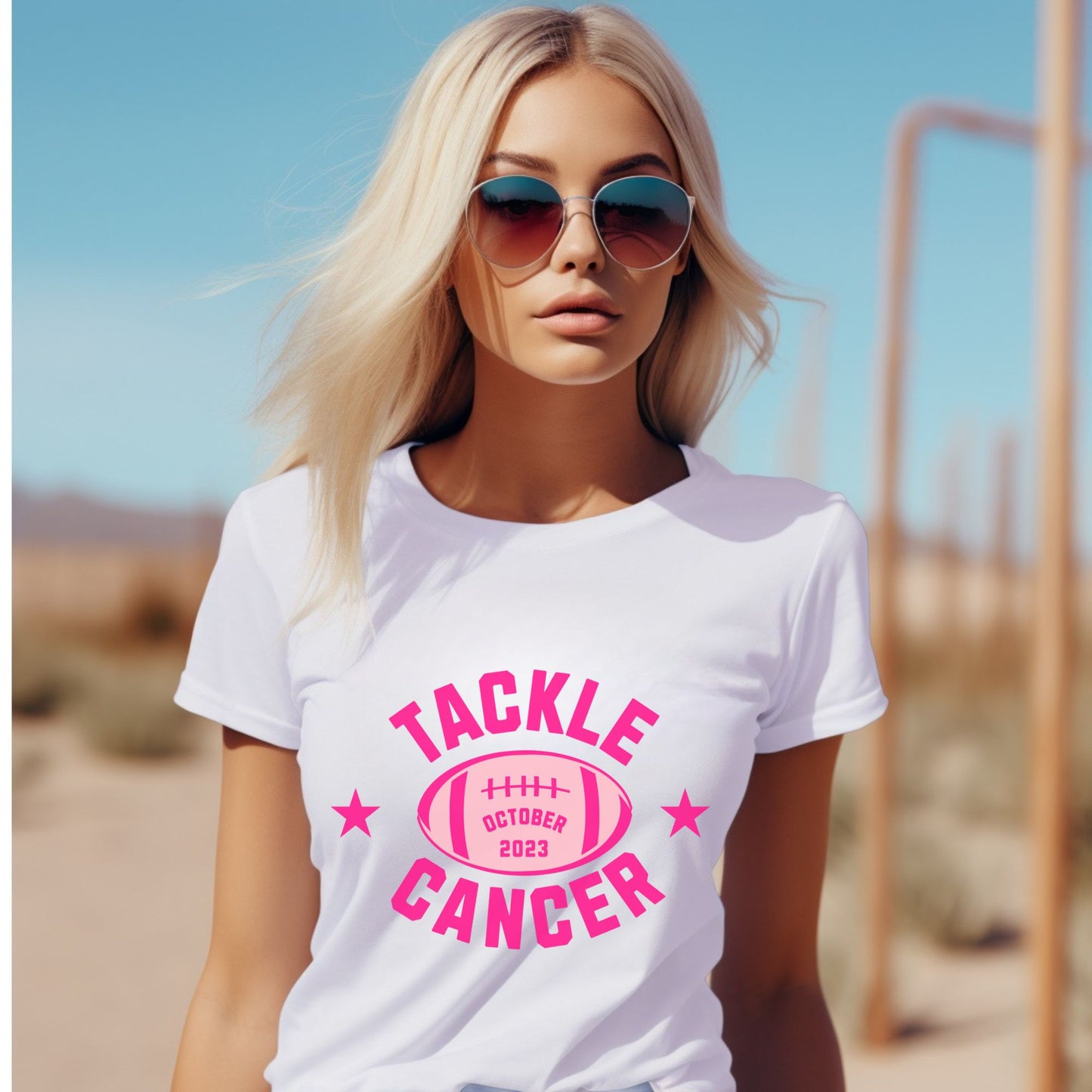 Tackle Cancer, Breast Cancer Awareness T Shirt, Pink Ribbon Tee, Cancer Support Shirt, October Pink Football T-Shirt, Cheer for a Cure