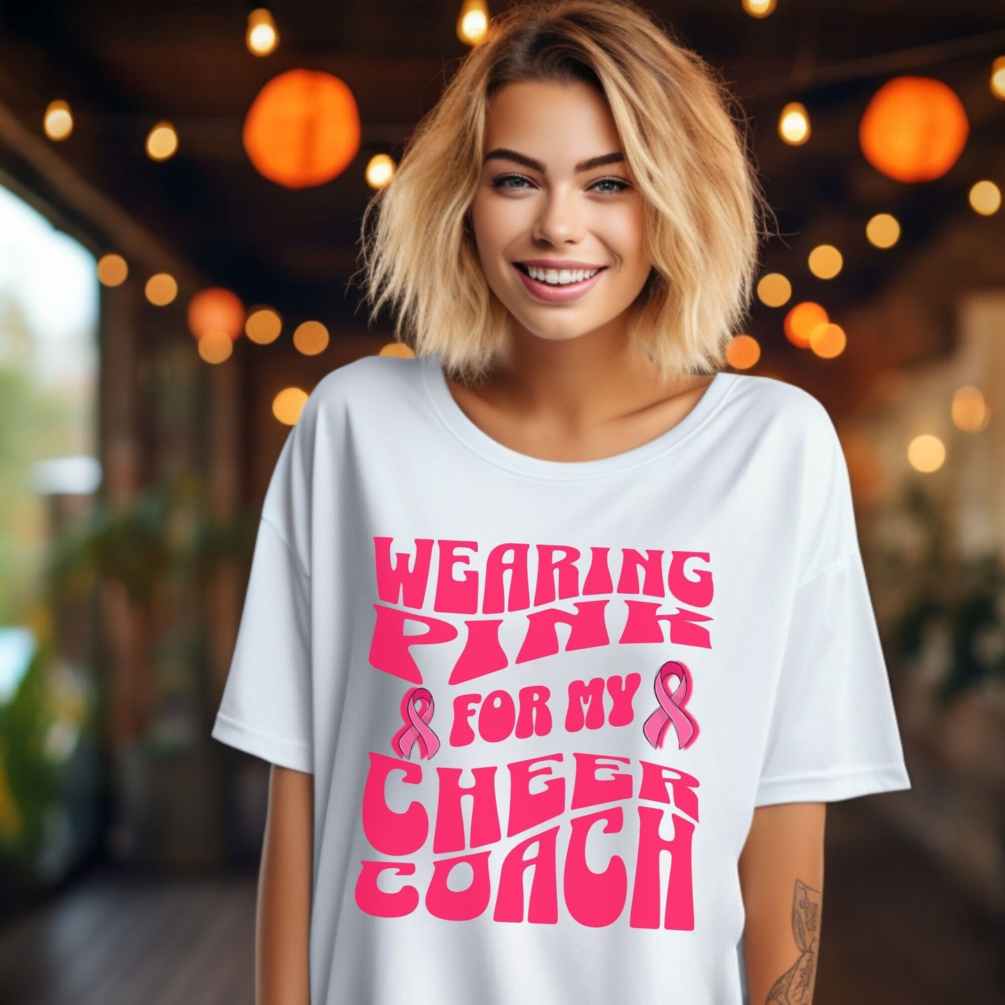 Wearing Pink For My Cheer Coach , Breast Cancer Awareness T Shirt, Pink Ribbon Tee, Cancer Support Shirt, October Pink Football, Pink Out