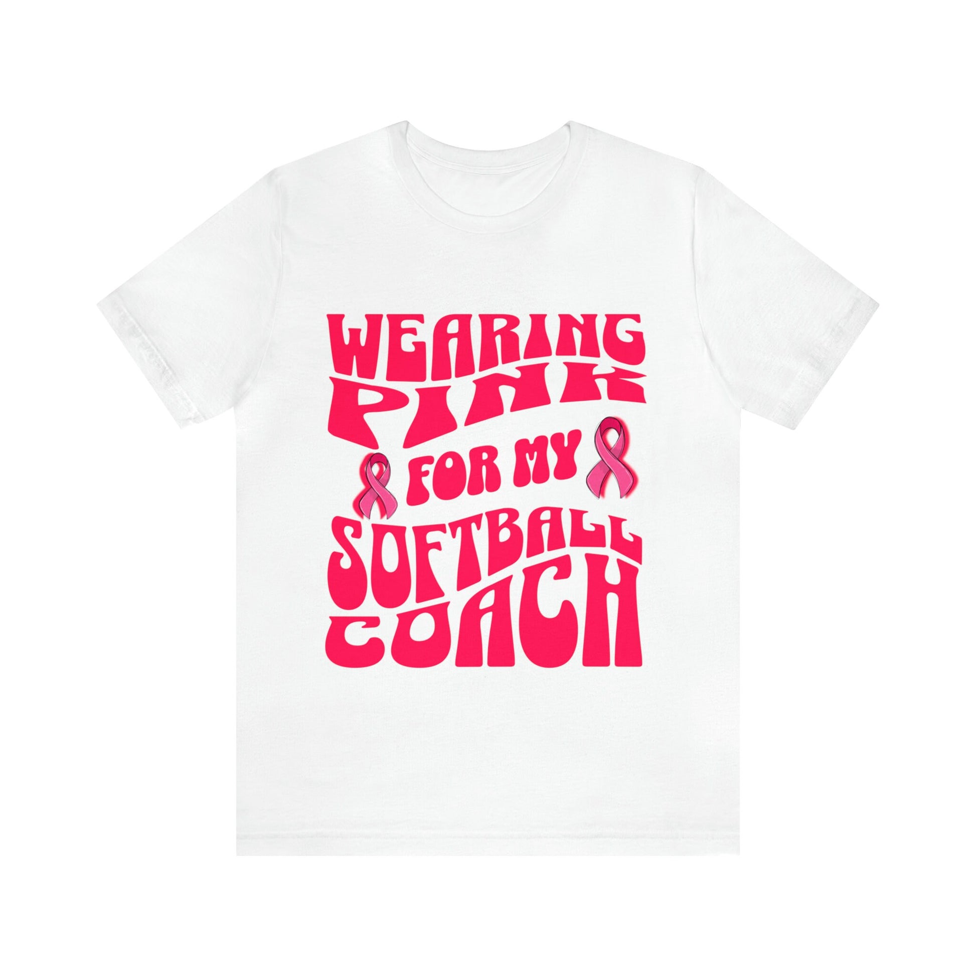 Wearing Pink For My Softball Coach, Breast Cancer Awareness T Shirt, Pink Ribbon Tee, Cancer Support Shirt, October Pink Football, Pink