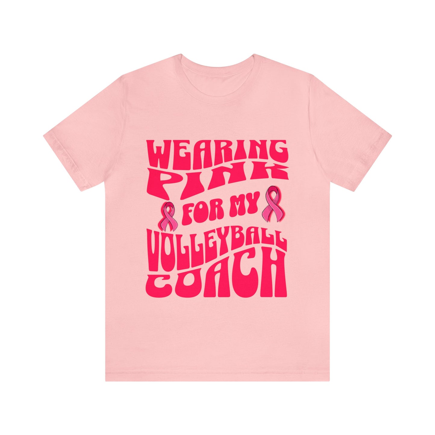 Wearing Pink For My Volleyball Coach, Breast Cancer Awareness Shirt, Pink Ribbon Tee, Cancer Support Shirt, October Pink Football, Pink Out
