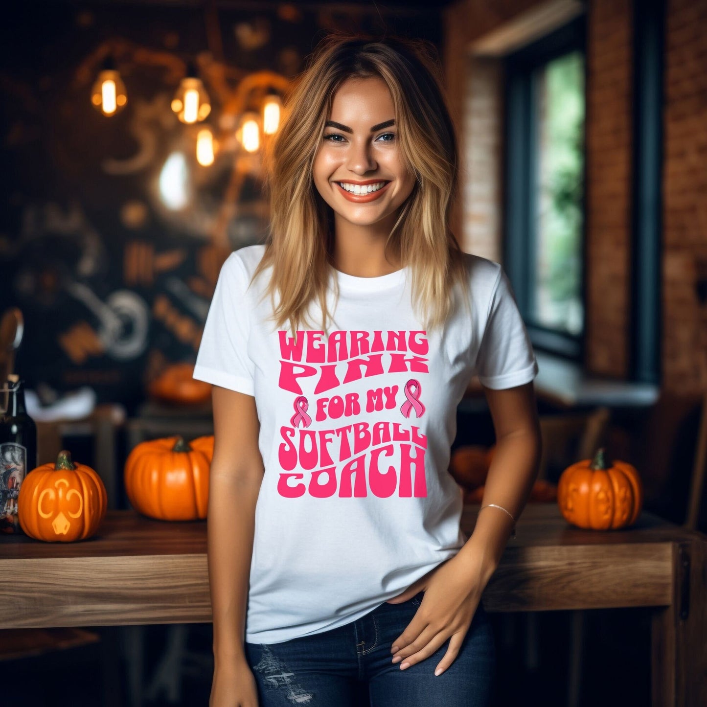 Wearing Pink For My Softball Coach, Breast Cancer Awareness T Shirt, Pink Ribbon Tee, Cancer Support Shirt, October Pink Football, Pink