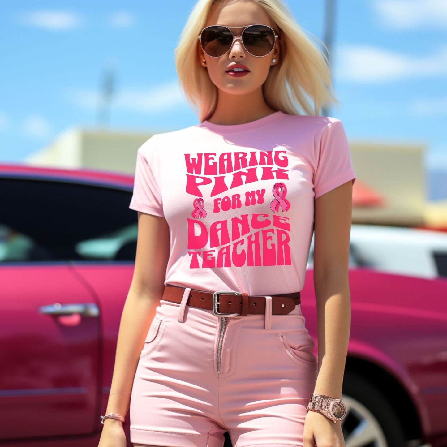 Wearing Pink For My Dance Teacher, Breast Cancer Awareness T Shirt, Pink Ribbon Tee, Cancer Support Shirt, October Pink Football, Pink Out