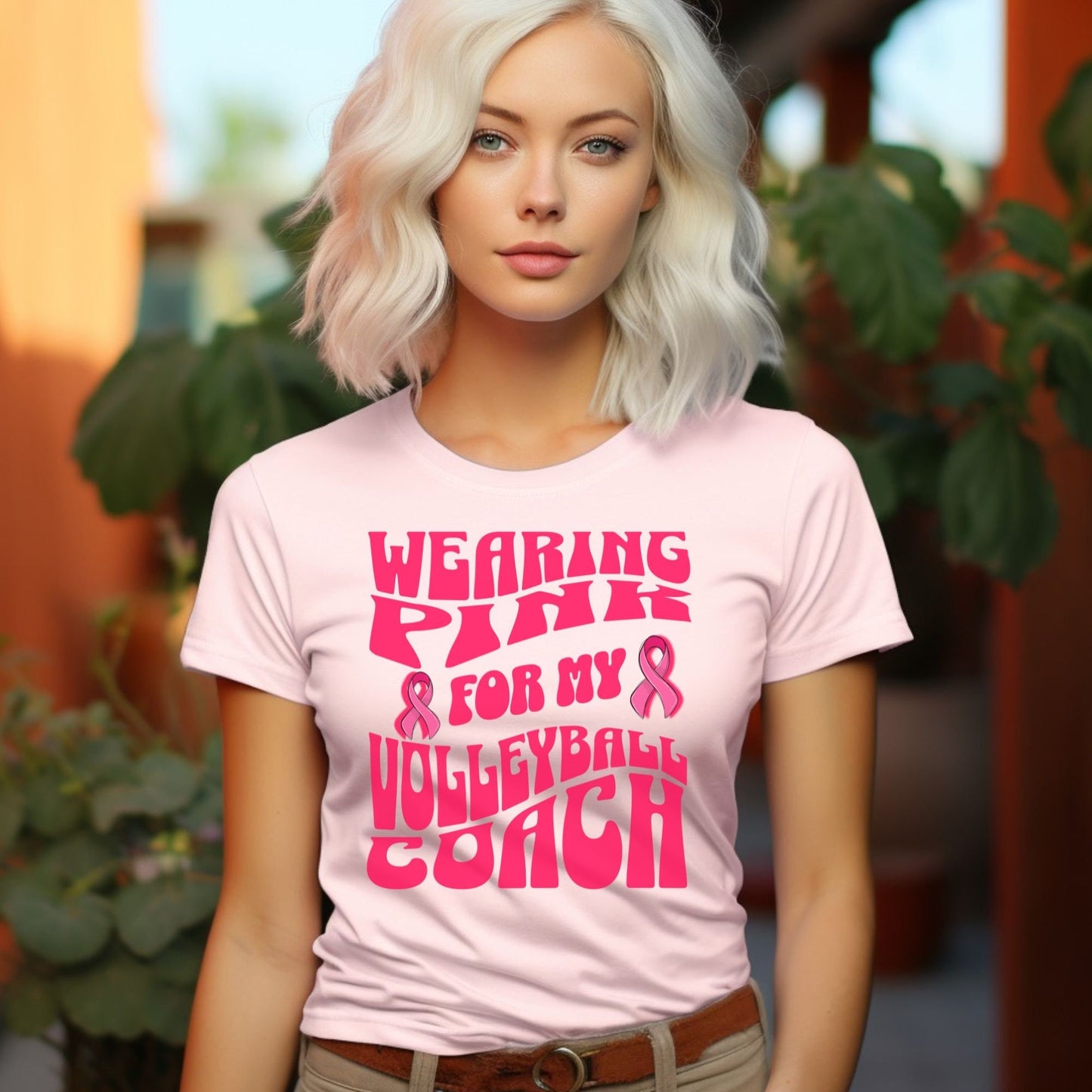 Wearing Pink For My Volleyball Coach, Breast Cancer Awareness Shirt, Pink Ribbon Tee, Cancer Support Shirt, October Pink Football, Pink Out