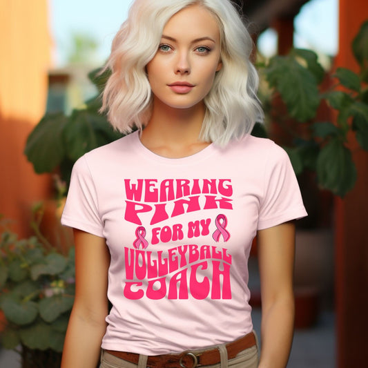 Wearing Pink For My Volleyball Coach, Breast Cancer Awareness Shirt, Pink Ribbon Tee, Cancer Support Shirt, October Pink Football, Pink Out