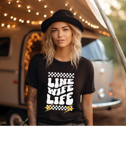 Line Wife Shirt, Linewife T Shirt, Lineman Gifts, Girlfriend bolt png, Electrician Gift, LifeWife proud,womens tee,Trendy Groovy checkered