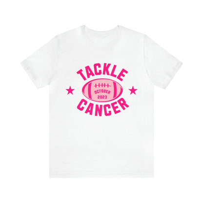 Tackle Cancer, Breast Cancer Awareness T Shirt, Pink Ribbon Tee, Cancer Support Shirt, October Pink Football T-Shirt, Cheer for a Cure,