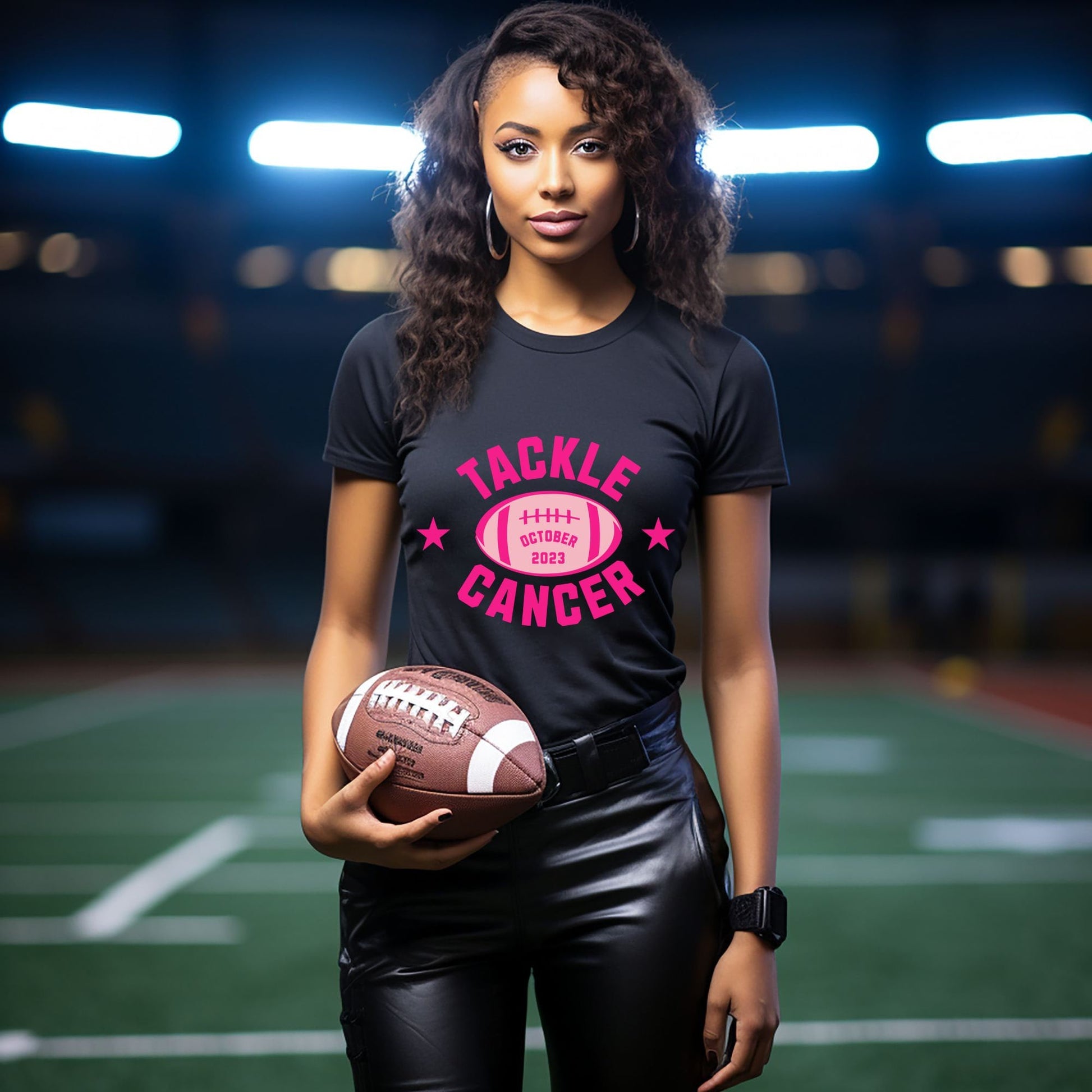 Tackle Cancer, Breast Cancer Awareness T Shirt, Pink Ribbon Tee, Cancer Support Shirt, October Pink Football T-Shirt, Cheer for a Cure,