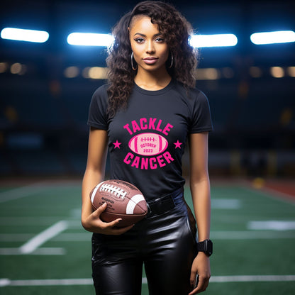 Tackle Cancer, Breast Cancer Awareness T Shirt, Pink Ribbon Tee, Cancer Support Shirt, October Pink Football T-Shirt, Cheer for a Cure,