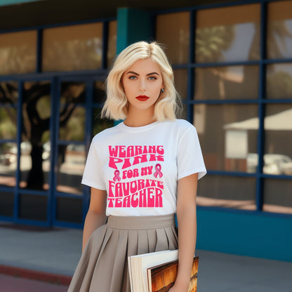 Wearing Pink For My Favorite Teacher, Breast Cancer Awareness Shirt, Pink Ribbon Tee, Cancer Support Shirt, October Pink Football, Pink Out