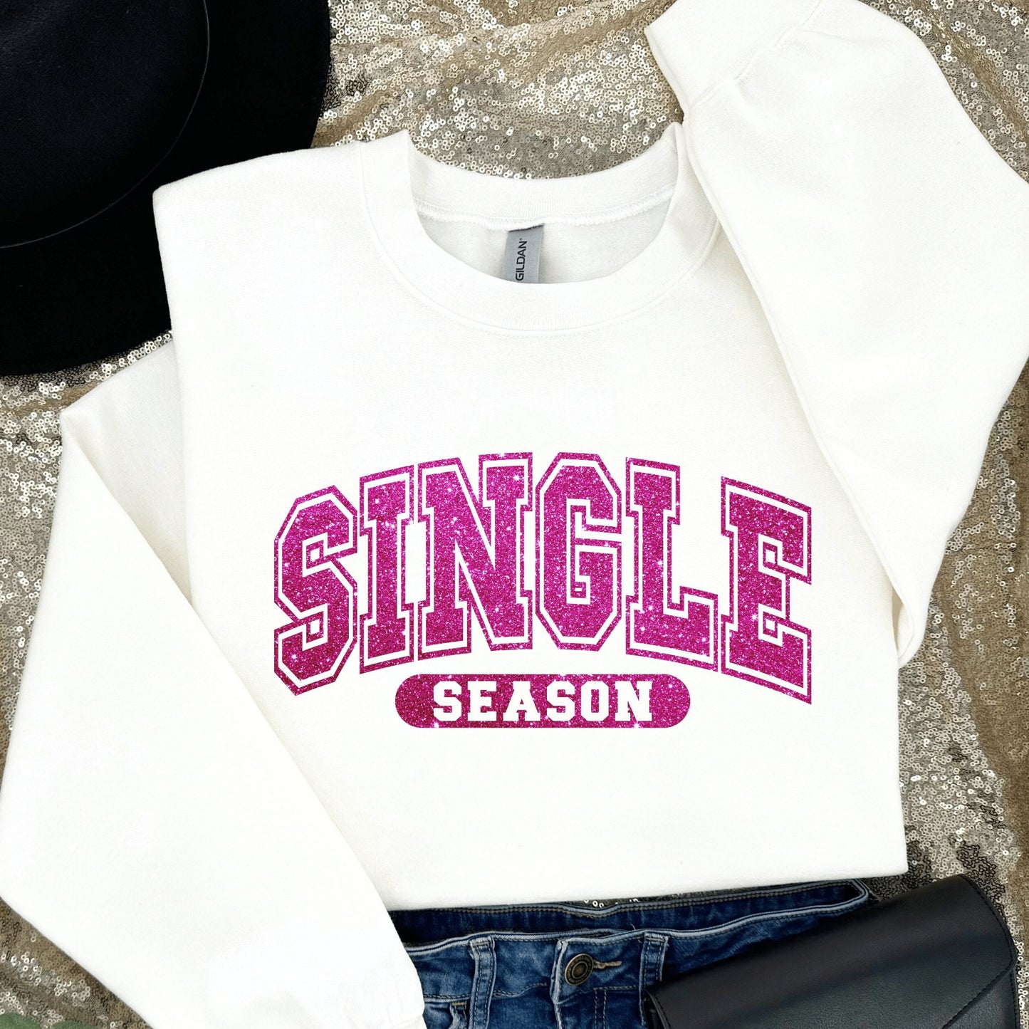 Anti Valentines Day Singles Shirt, Funny Self Love Support Sweater, VDay Pink Glitter Sweatshirt, Girls Night Galentines Gang Long Sleeve