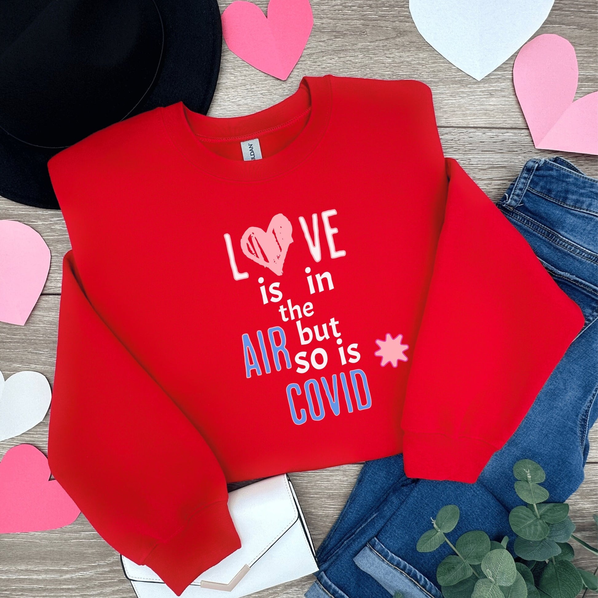 Anti Valentines Day Shirt, Love is in the Air Valentines Sweater, Funny Valentines Day Sweater, Valentines Day Covid Sweatshirt for Women