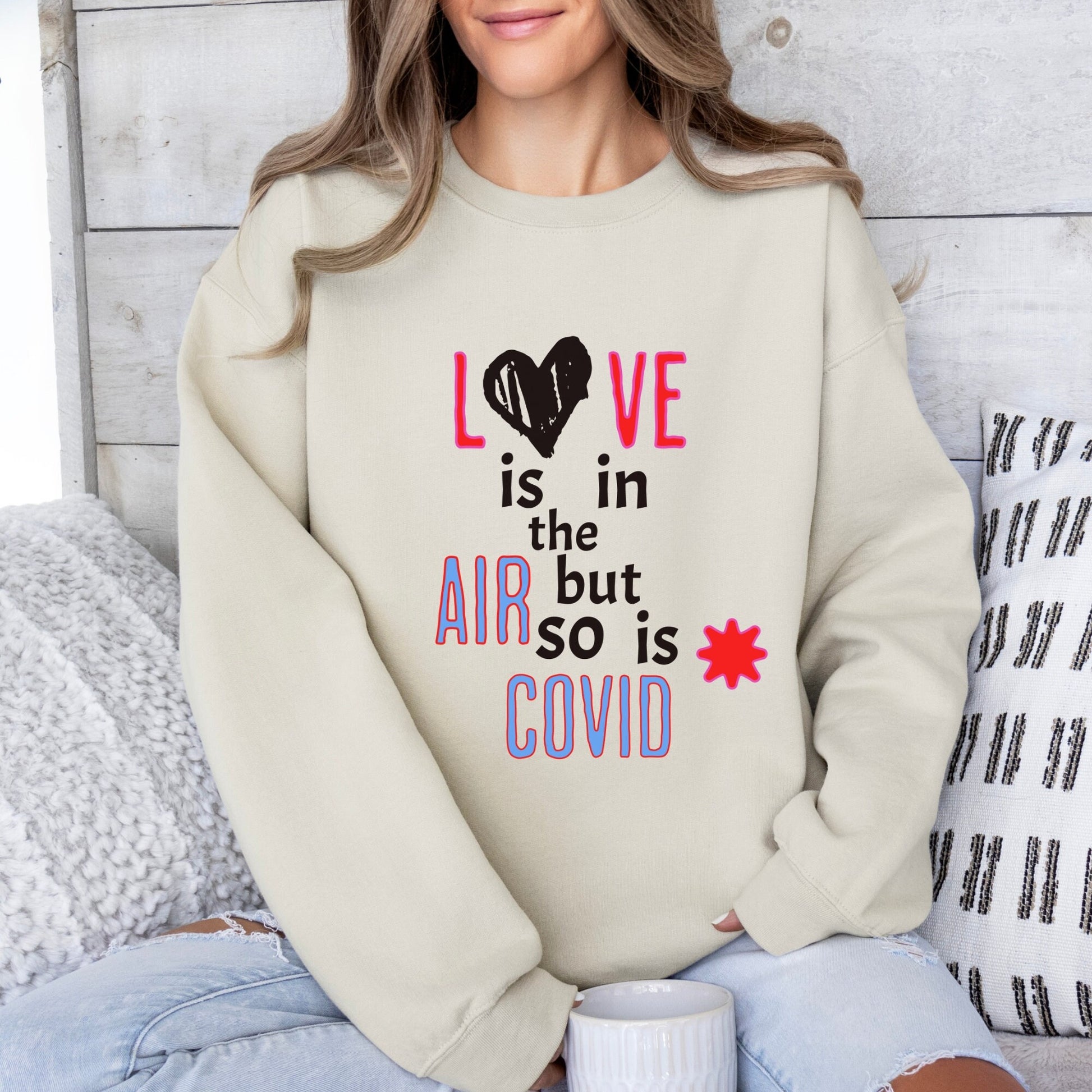 Anti Valentines Day Shirt, Love is in the Air Valentines Sweater, Funny Valentines Day Sweater, Valentines Day Covid Sweatshirt for Women