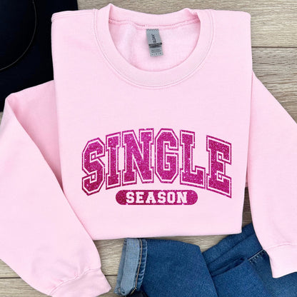 Anti Valentines Day Singles Shirt, Funny Self Love Support Sweater, VDay Pink Glitter Sweatshirt, Girls Night Galentines Gang Long Sleeve