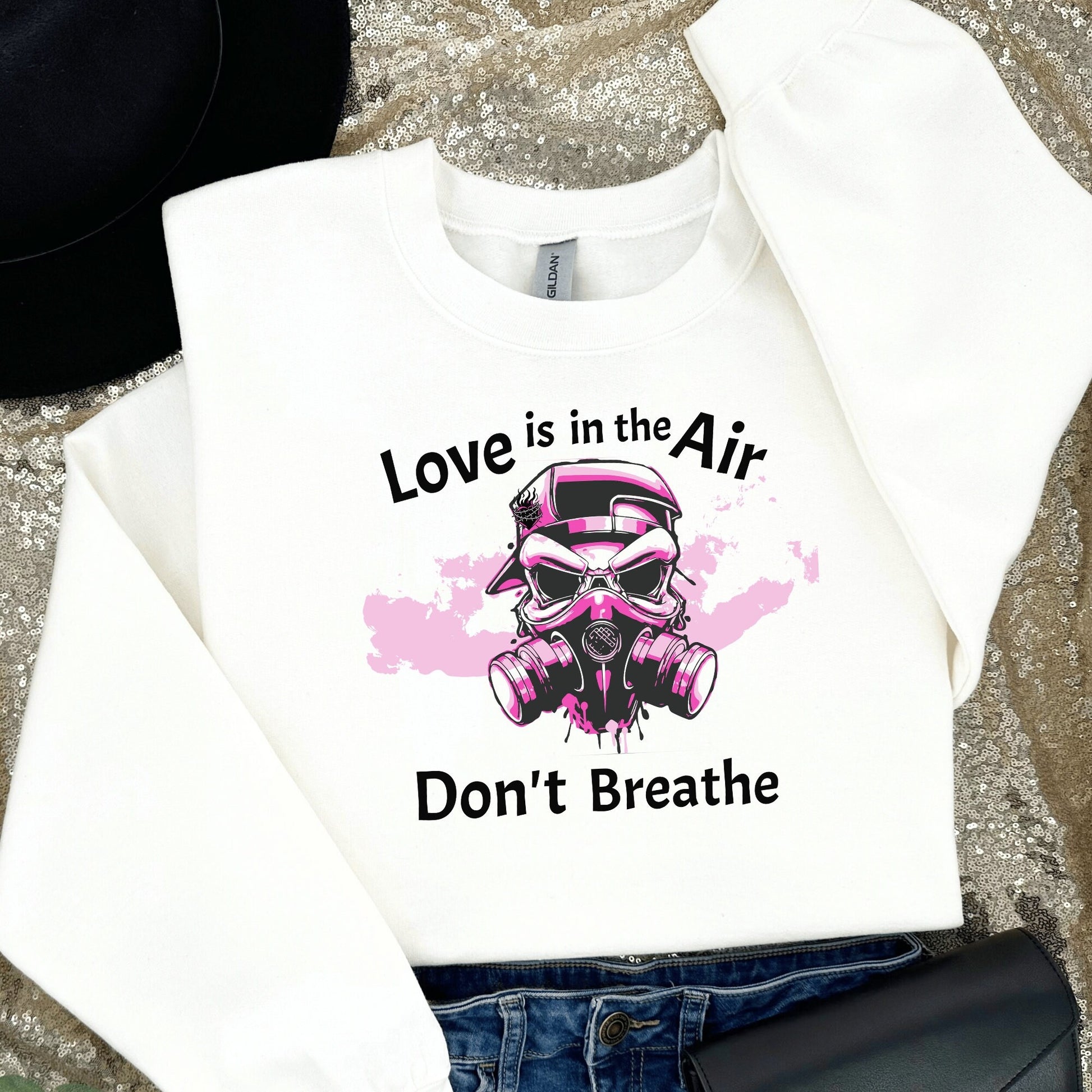 Anti Valentines Day Shirt, Love is in the Air Valentines Sweater, Dont Breathe Valentines Day Sweater, Valentines Day Sweatshirt for Women