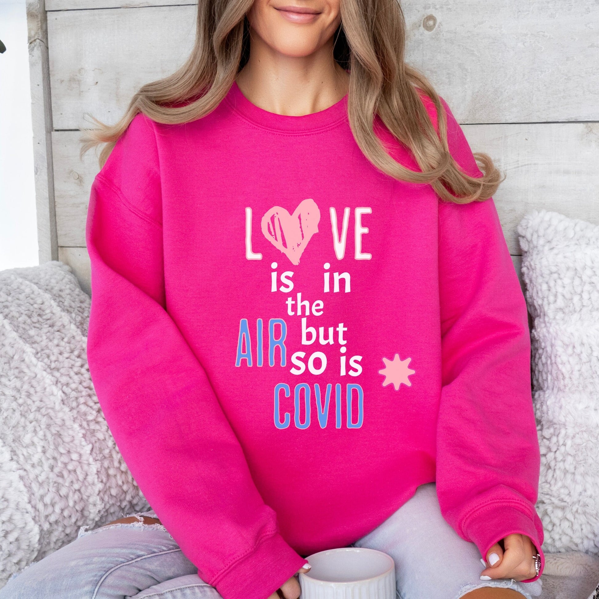 Anti Valentines Day Shirt, Love is in the Air Valentines Sweater, Funny Valentines Day Sweater, Valentines Day Covid Sweatshirt for Women