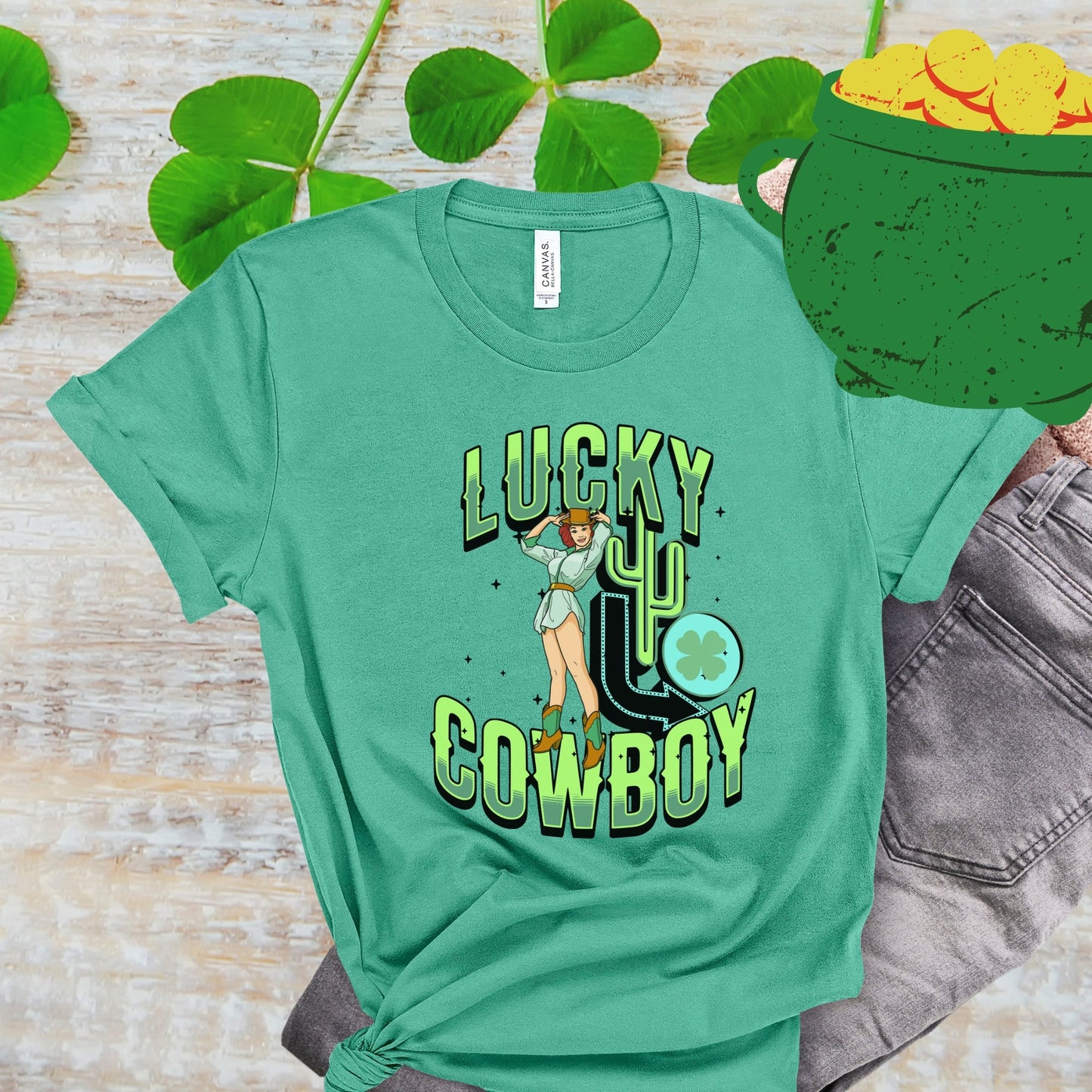 St. Patrick's Day T-Shirt Western Shirt, St Paddy's Day tee shirt, Shirt St Patty Day, 4 Leaf Clover TShirt, Irish Green Shirt, Cowgirl