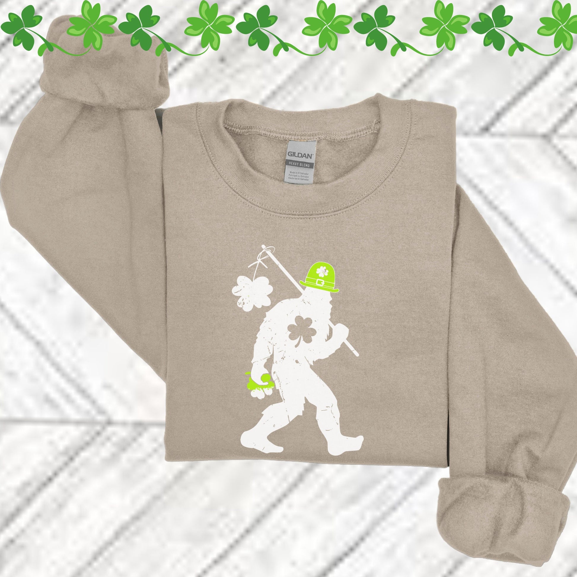 St. Patrick's Day T-Shirt Shamrock SweatShirt, St Paddys Day Bigfoot Sweater, St Patty Day Big Foot, Crytid Shirt, Crytozoology, Cryptidcore