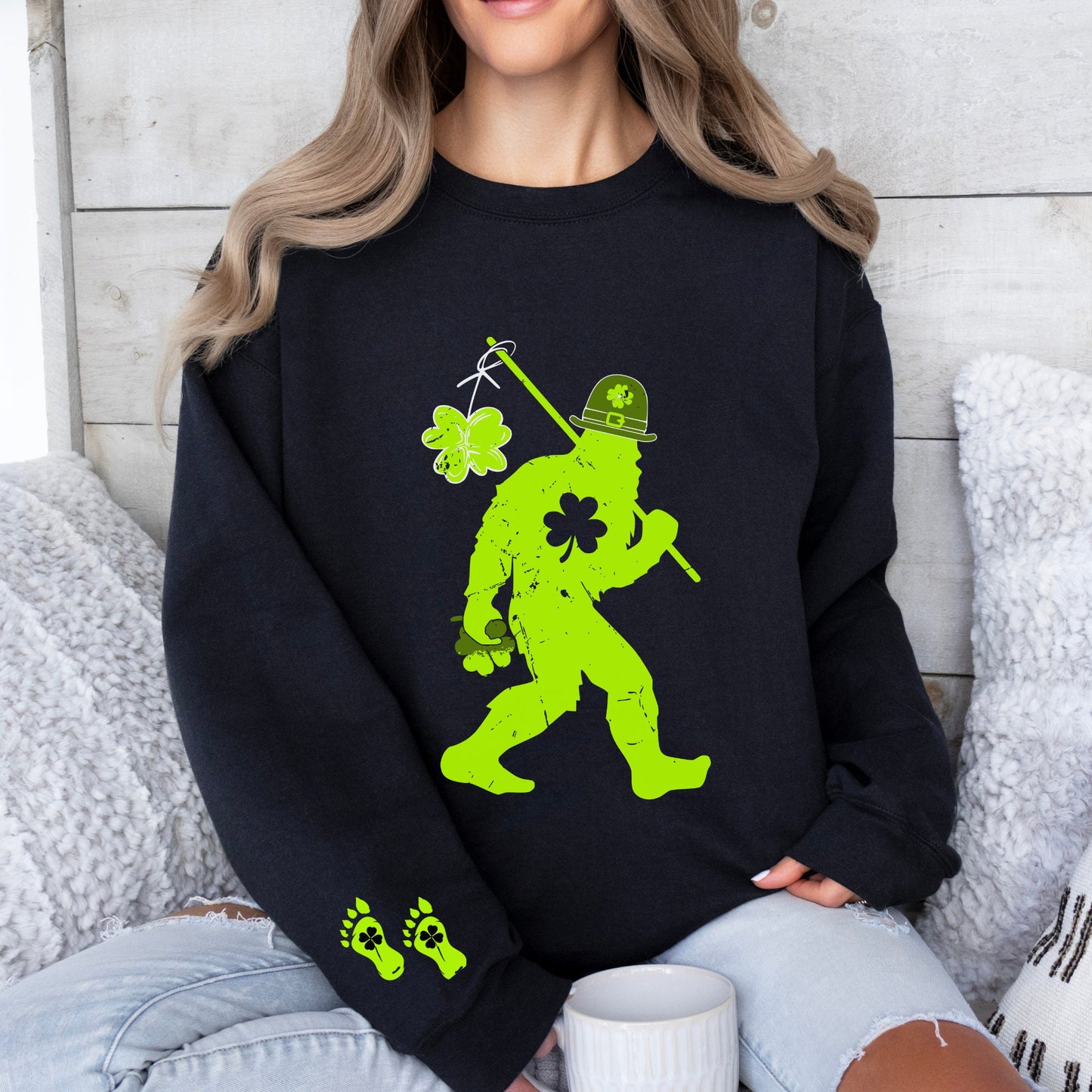 St. Patrick's Day T-Shirt Shamrock SweatShirt, St Paddys Day Bigfoot Sweater, St Patty Day Big Foot, Crytid Shirt, Crytozoology, Cryptidcore