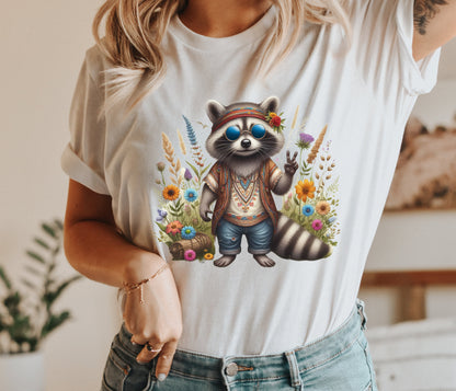 Raccoon Fairycore Hippie Shirt, Raccoon Cottagecore Tshirt, Funny Animal Tee, Raccoon Animal Lover Gift, Respect Animal Kingdom Tee, Silly