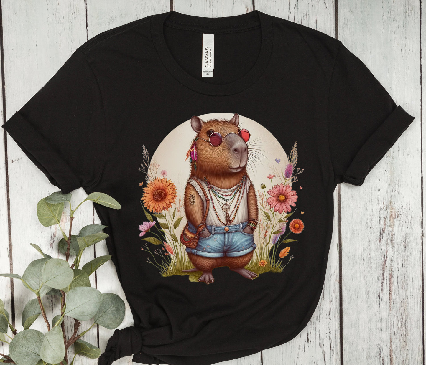 Capybara Fairycore Hippie Shirt, Cottagecore Tshirt, Funny Animal Tee, Capybara Animal Lover Gift, Respect Animal Kingdom Capy Shirt