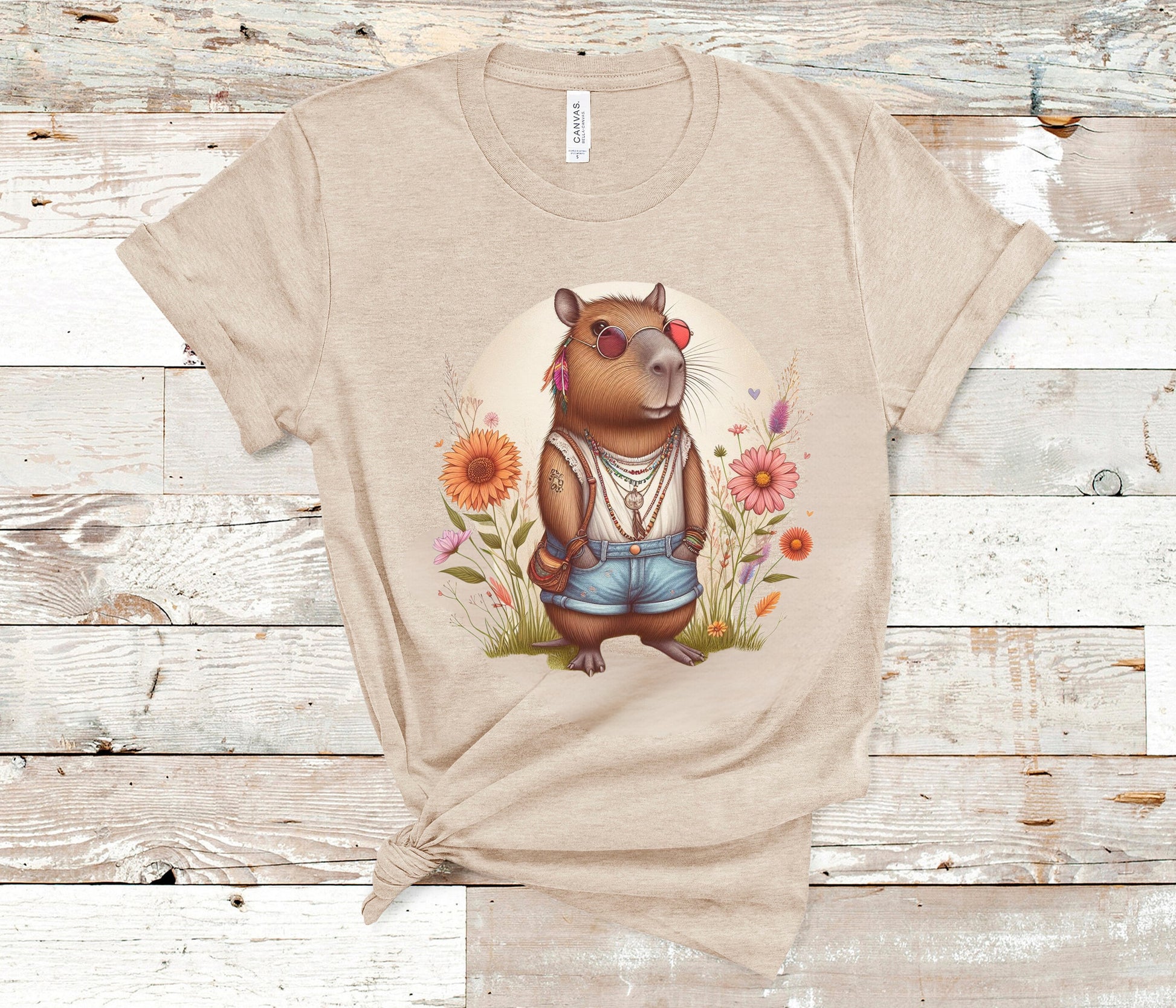 Capybara Fairycore Hippie Shirt, Cottagecore Tshirt, Funny Animal Tee, Capybara Animal Lover Gift, Respect Animal Kingdom Capy Shirt