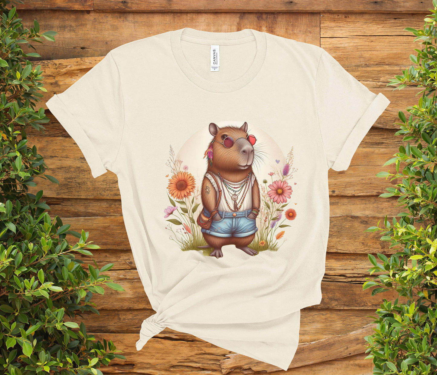 Capybara Fairycore Hippie Shirt, Cottagecore Tshirt, Funny Animal Tee, Capybara Animal Lover Gift, Respect Animal Kingdom Capy Shirt