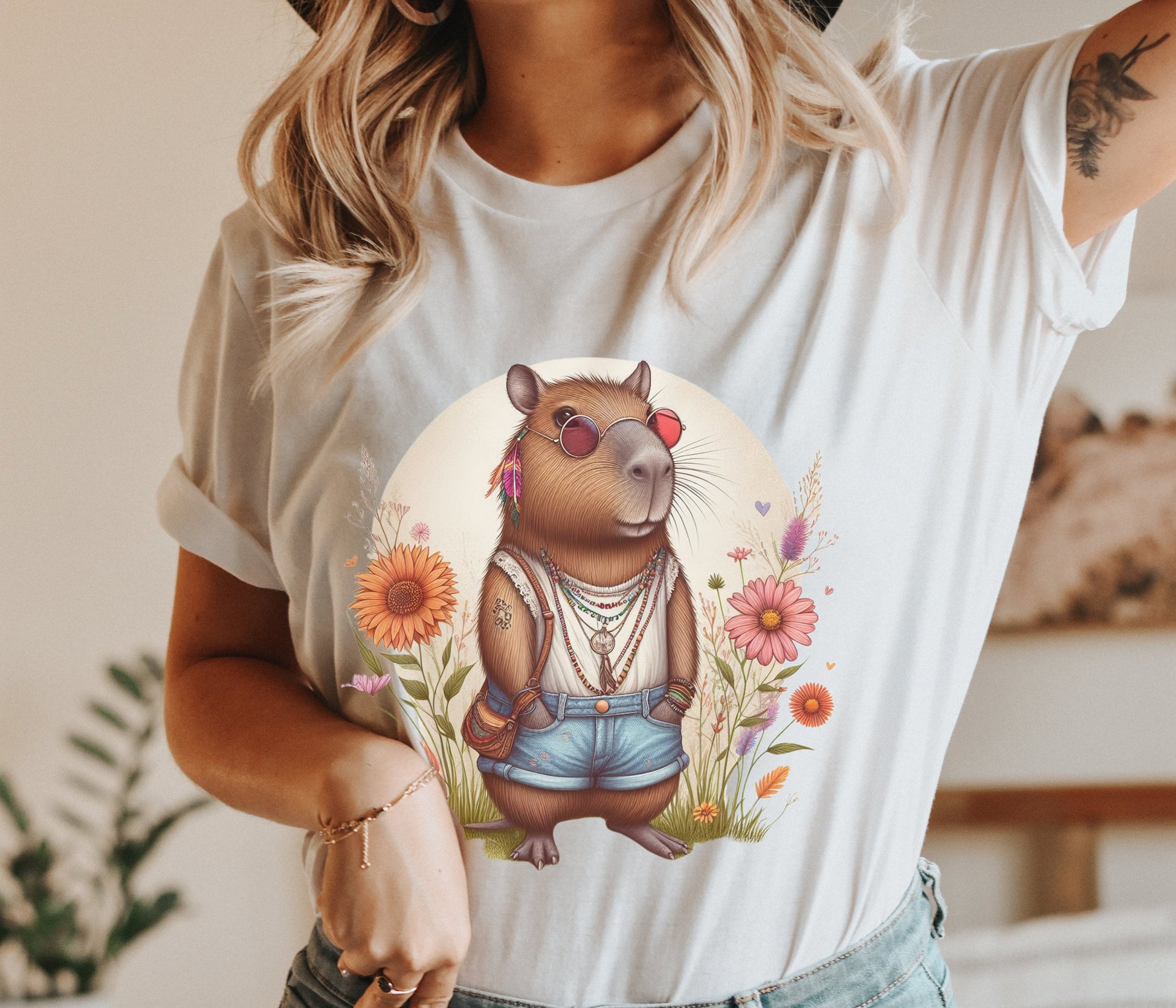 Capybara Fairycore Hippie Shirt, Cottagecore Tshirt, Funny Animal Tee, Capybara Animal Lover Gift, Respect Animal Kingdom Capy Shirt