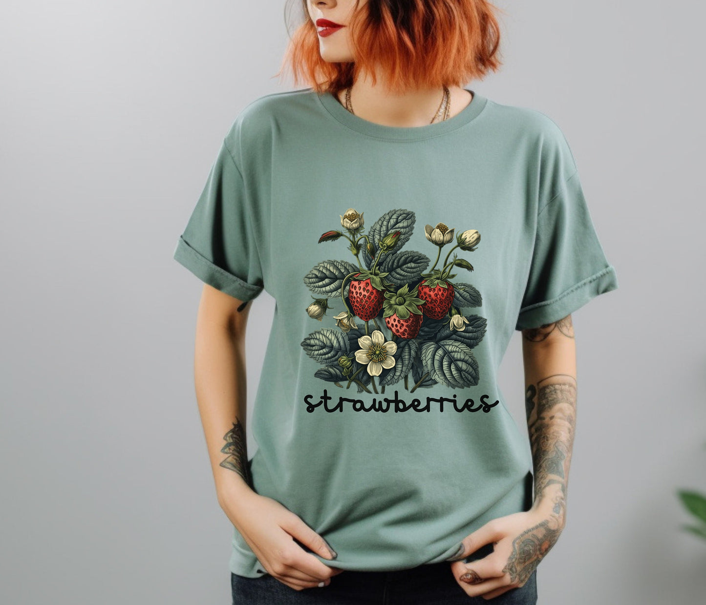 Strawberry Shirt, Strawberry Tshirt, Strawberry Plants Tee, Fruit Shirt, Cottage Core Shirt, Wild Flower Shirt,Strawberries Top,Garden Shirt