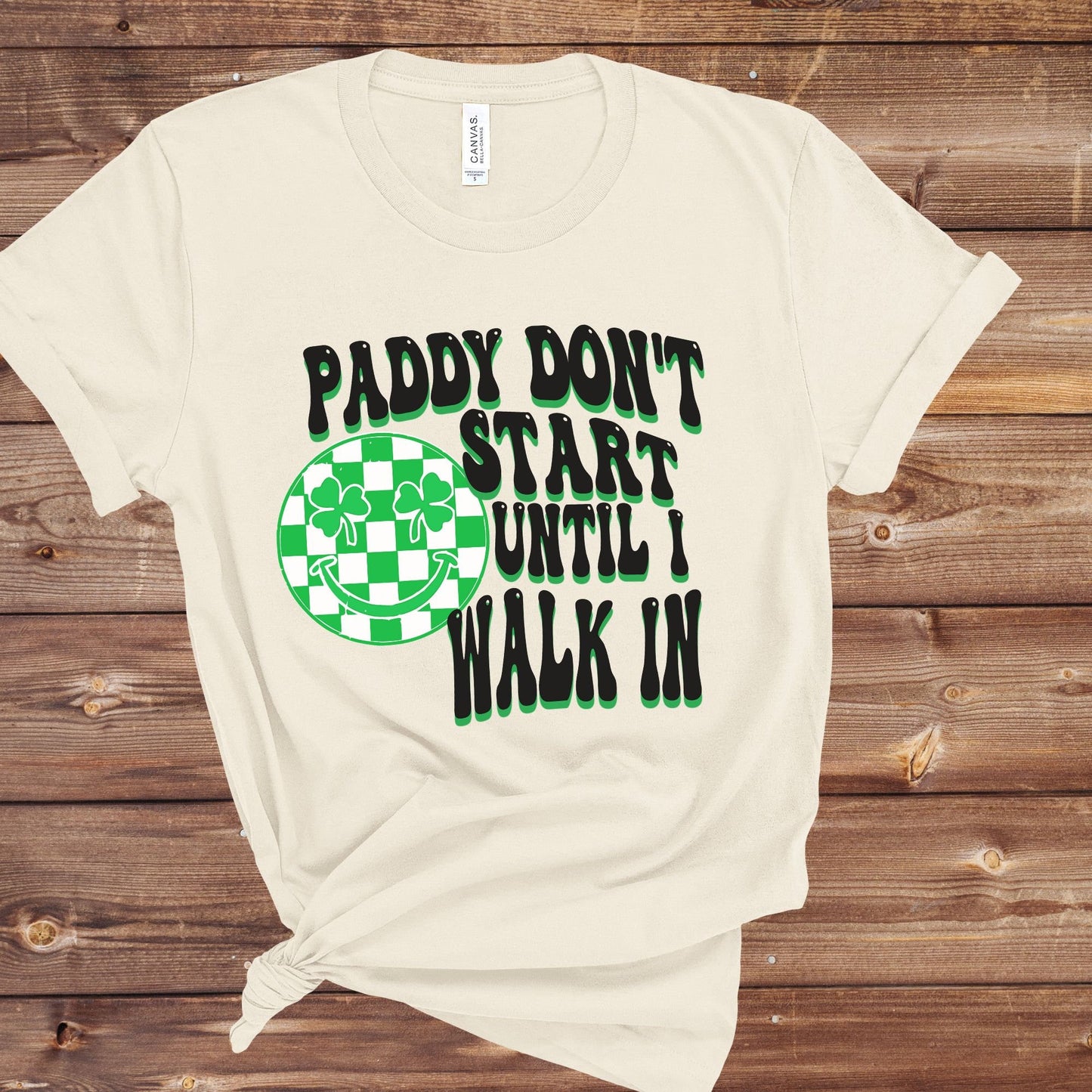 Happy Saint Patricks Day Paddy Shirt, St Patty's Day Tshirt, Saint Patty's Unisex Crewneck Tee, Plus Size, Retro Groovy Smiley Checkered Tee