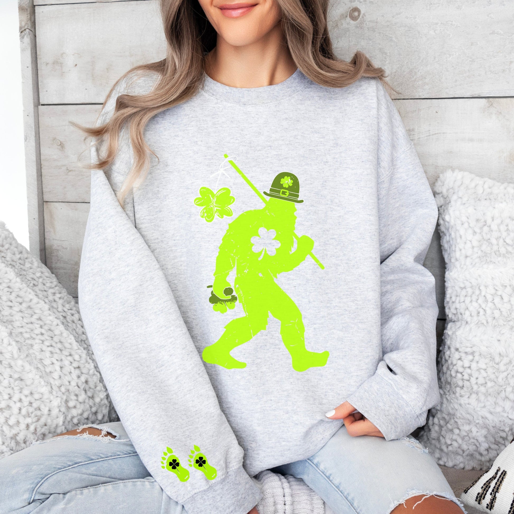 St. Patrick's Day T-Shirt Shamrock SweatShirt, St Paddys Day Bigfoot Sweater, St Patty Day Big Foot, Crytid Shirt, Crytozoology, Cryptidcore