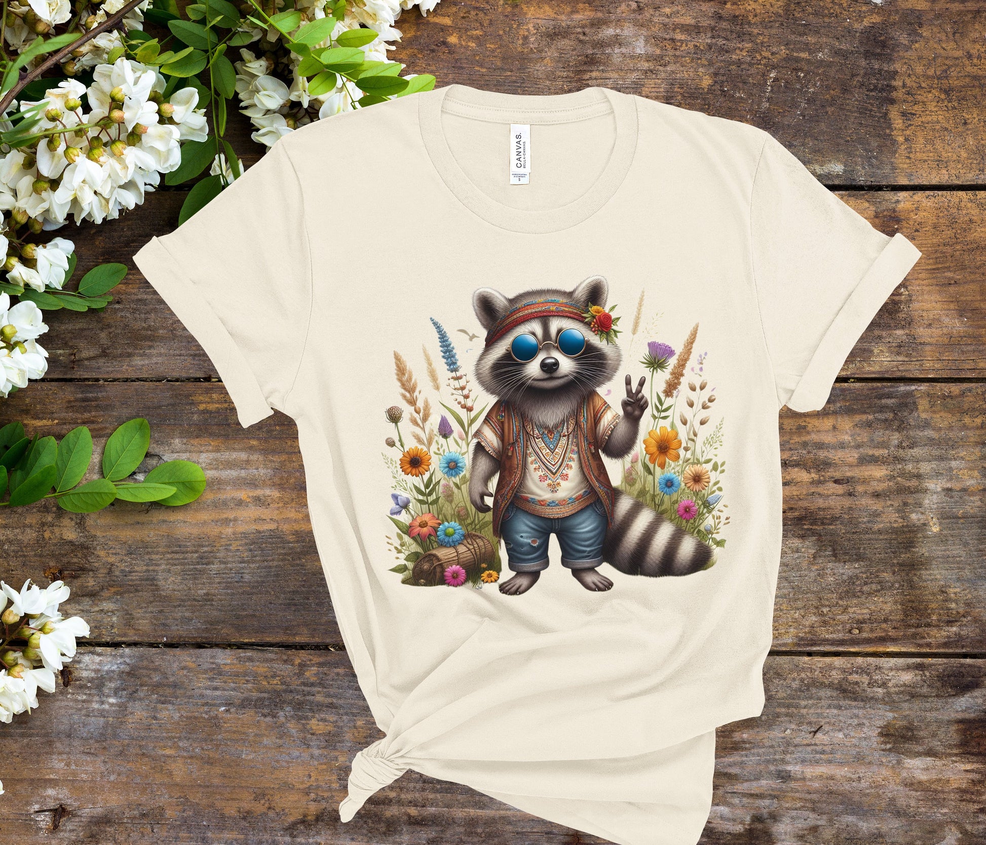 Raccoon Fairycore Hippie Shirt, Raccoon Cottagecore Tshirt, Funny Animal Tee, Raccoon Animal Lover Gift, Respect Animal Kingdom Tee, Silly