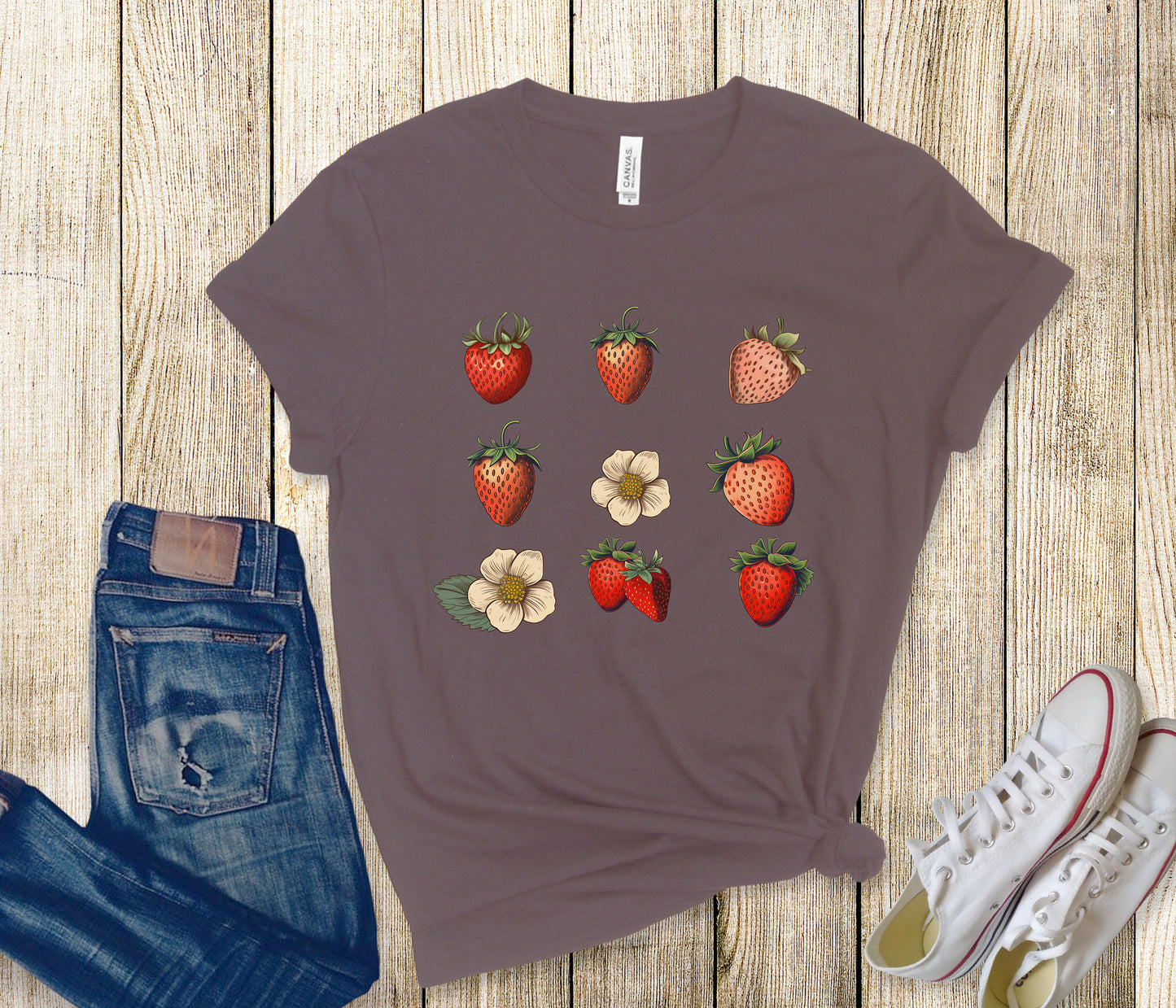 Strawberry Shirt, Strawberry Tshirt, Strawberry Plants Tee, Fruit Shirt, Cottage Core Shirt, Wild Flower Shirt,Strawberries Top,Garden Shirt