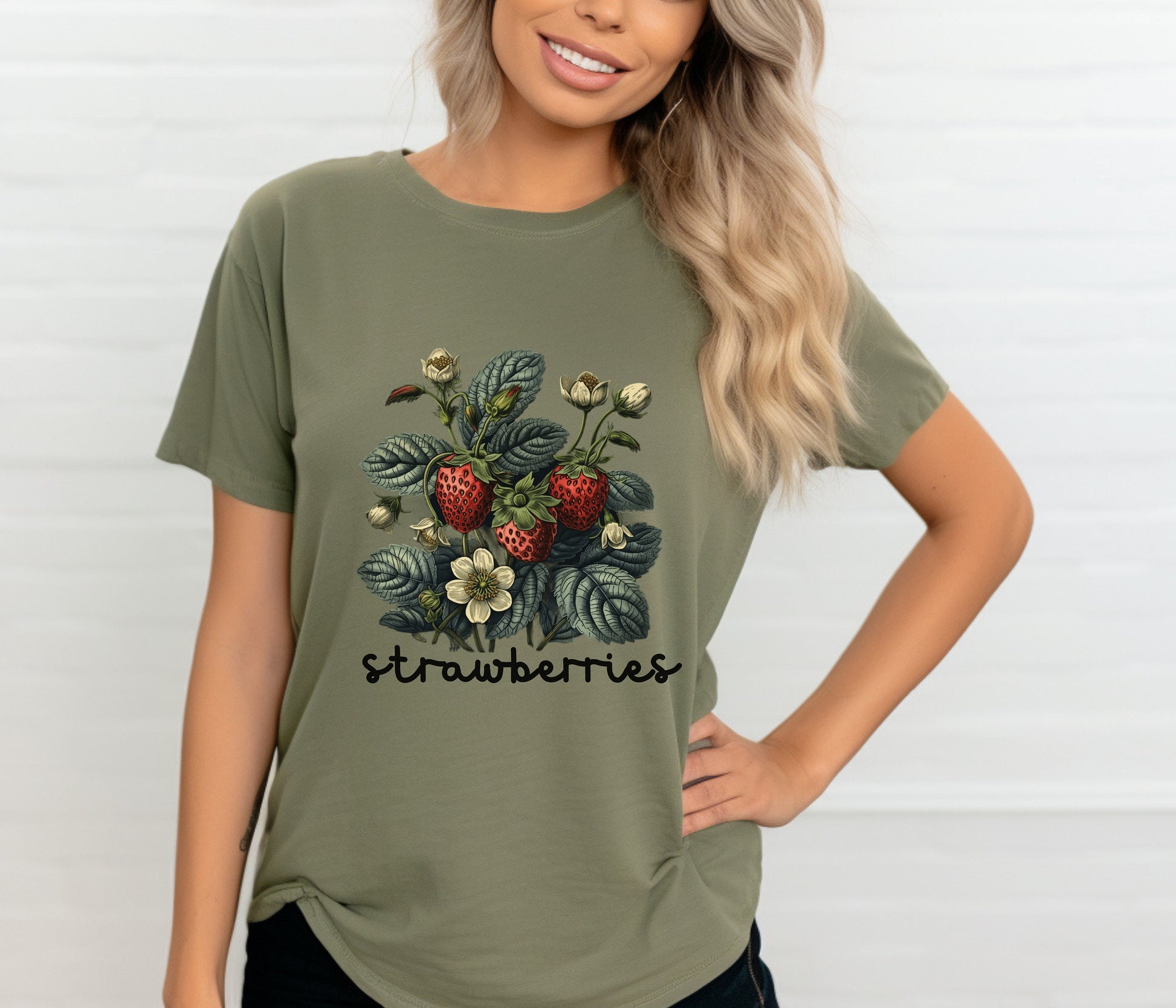 Strawberry Shirt, Strawberry Tshirt, Strawberry Plants Tee, Fruit Shirt, Cottage Core Shirt, Wild Flower Shirt,Strawberries Top,Garden Shirt