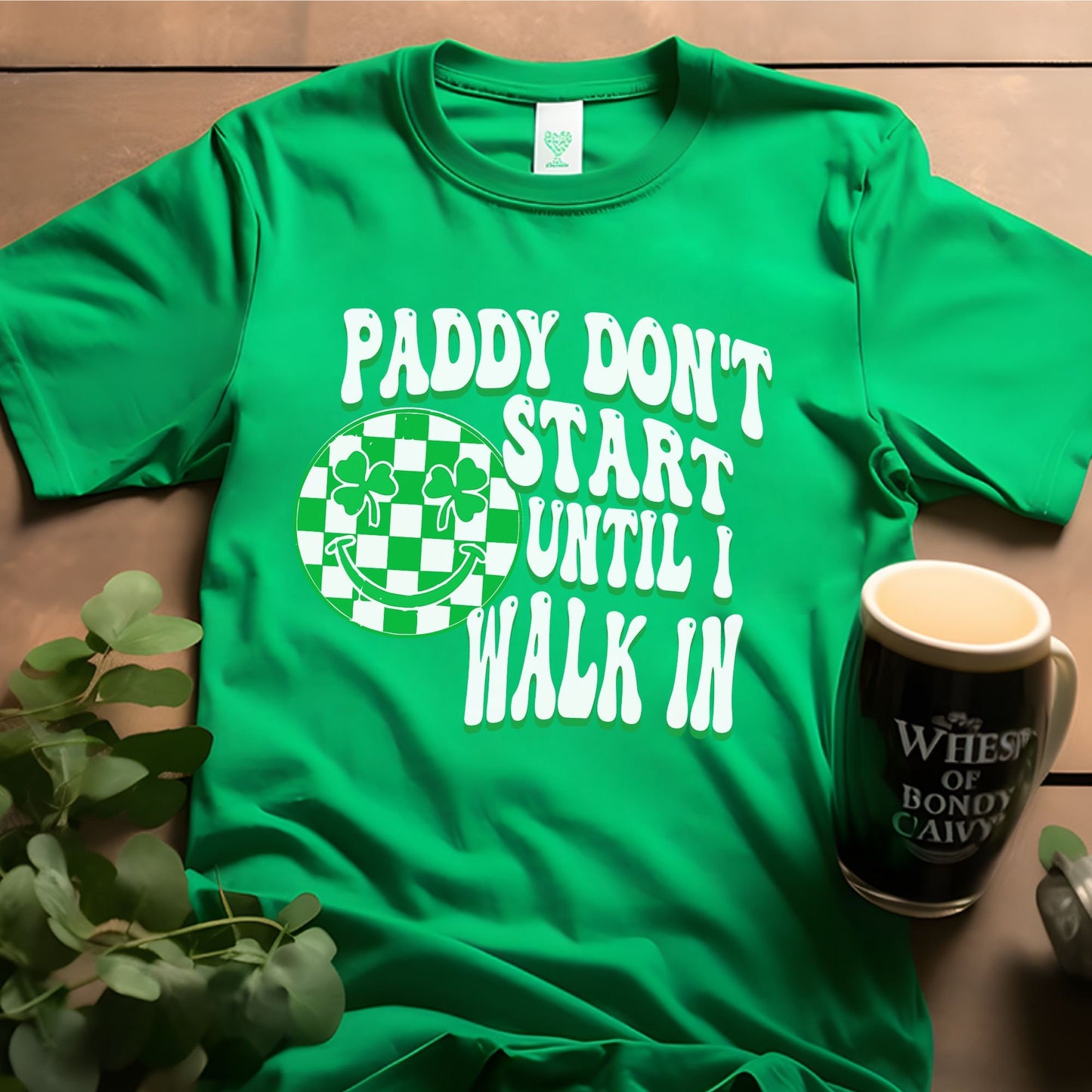 Happy Saint Patricks Day Paddy Shirt, St Patty's Day Tshirt, Saint Patty's Unisex Crewneck Tee, Plus Size, Retro Groovy Smiley Checkered Tee