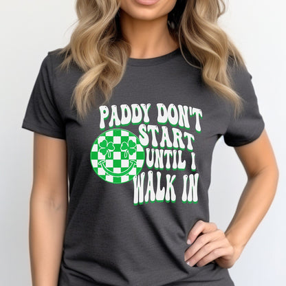 Happy Saint Patricks Day Paddy Shirt, St Patty's Day Tshirt, Saint Patty's Unisex Crewneck Tee, Plus Size, Retro Groovy Smiley Checkered Tee