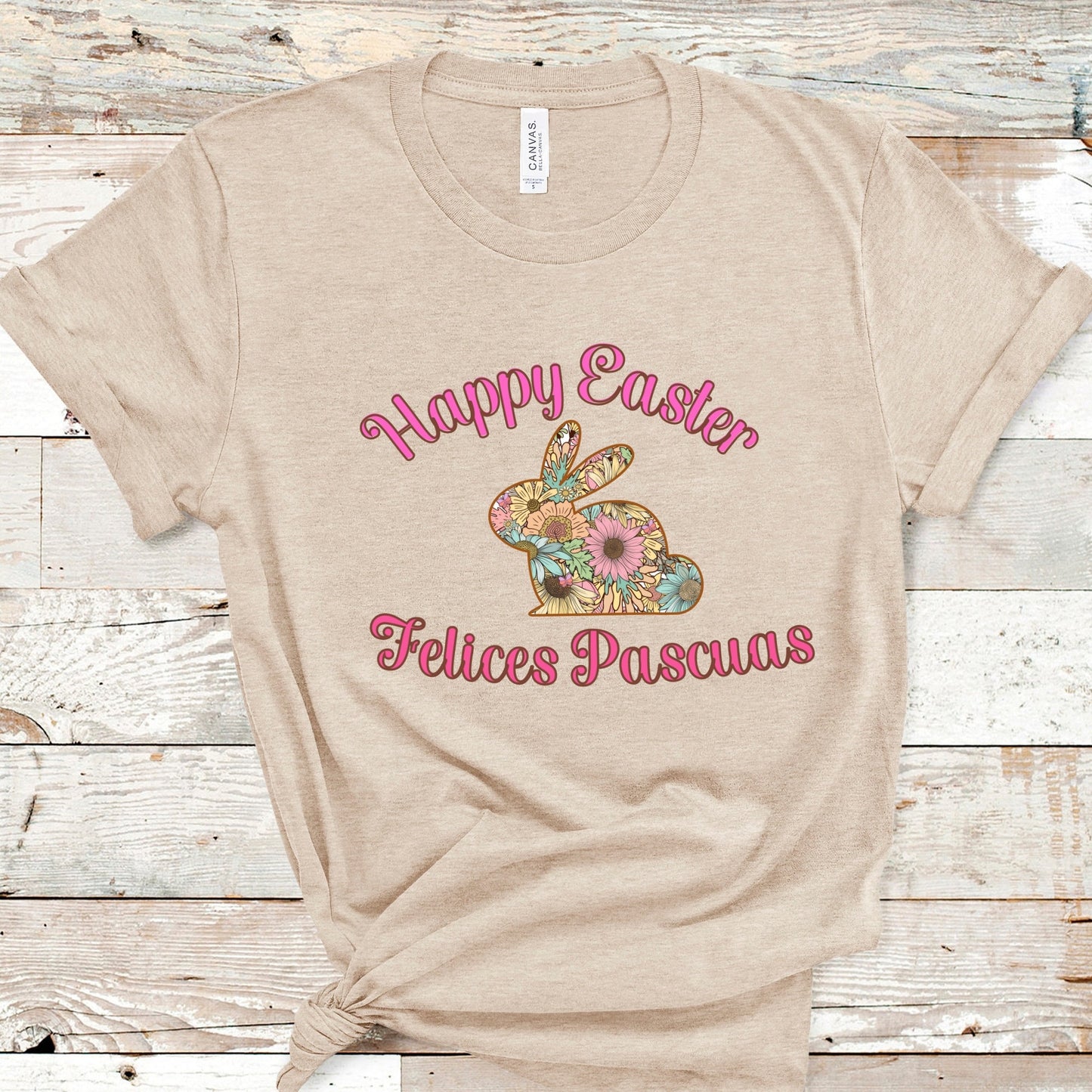 Happy Easter Shirt, T Shirt for ESL Teachers, Bilingual Tshirt, Spanish Class Shirt, Egg Hunt, Bunny Floral Boho, Spring Teacher Era, Ladies